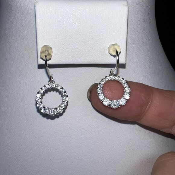 CZ Circle Dangle Earrings - Picture 3 of 8
